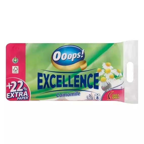 Toalettpapír OOOPS! Excellence 3 rétegű 8 tekercses Kamilla